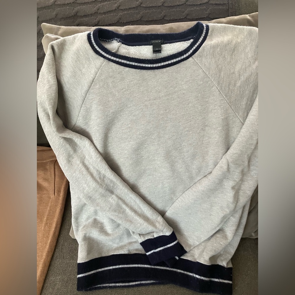 J. Crew Light Gray Sweater with Navy Trim